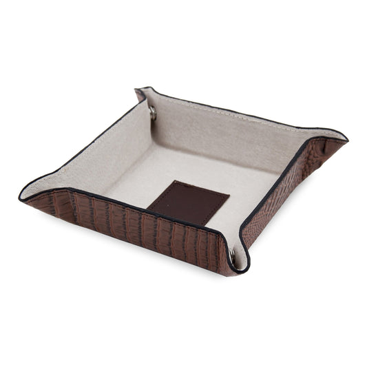 Occasion Gallery Brown Color Brown "Croco" Leather Snap Valet with Pig Skin Leather Lining. 5 L x 5 W x 1.5 H in.