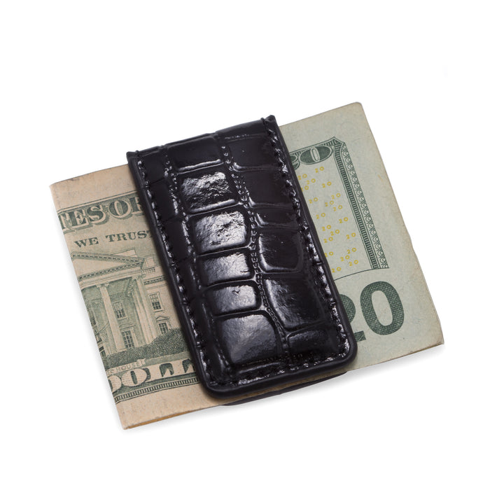 Occasion Gallery Black Color Black "Croco" Leather Magnetic Money Clip. 1.5 L x 0.25 W x 2.75 H in.