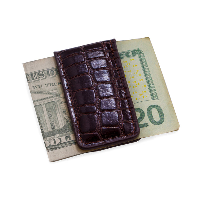Occasion Gallery Brown Color Brown "Croco" Leather Magnetic Money Clip. 1.5 L x 0.25 W x 2.75 H in.