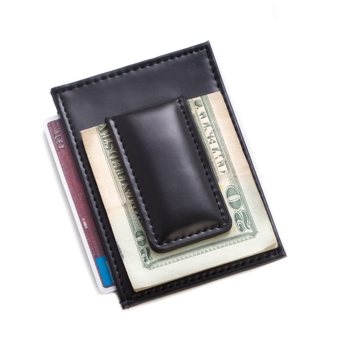 Occasion Gallery Black Color Black Leather Magnetic Money Clip & Wallet with ID Window. 2.75 L x 4.5 W x 0.65 H in.