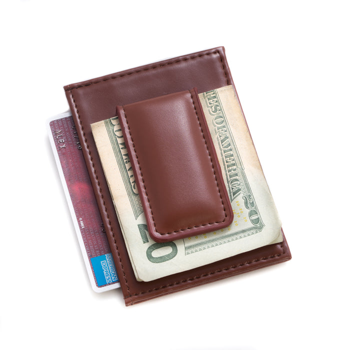 Occasion Gallery Brown Color Brown Leather Magnetic Money Clip & Wallet with ID Window. 2.75 L x 4.5 W x 0.65 H in.