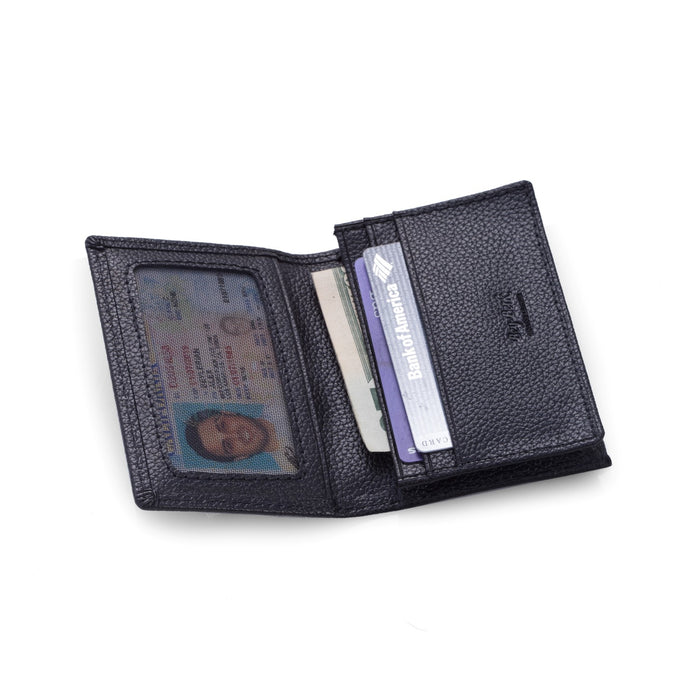 Occasion Gallery Black Color Bi-Fold Black Leather Wallet with ID Window. 4.5 L x 0.65 W x 3.75 H in.