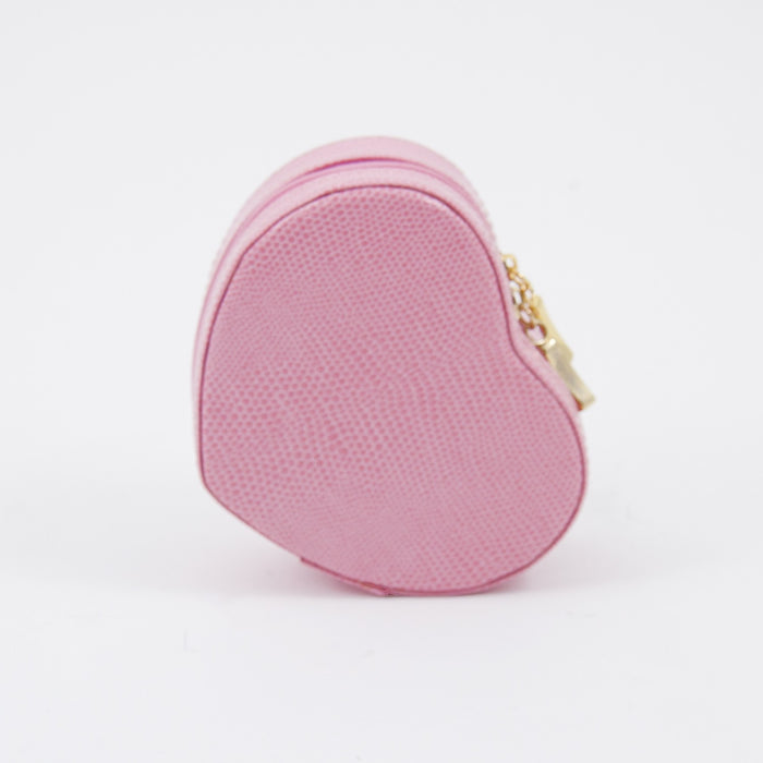 Occasion Gallery Pink Color Pink "Lizard" Leather Small Heart Shaped Jewelry Box with Mirror and Zippered Closure. 5 L x 4 W x 1.75 H in.