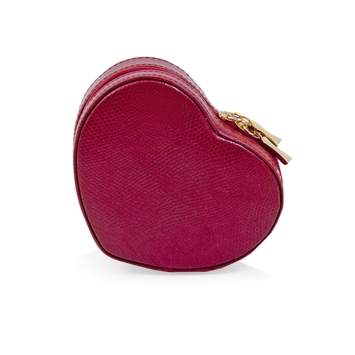 Occasion Gallery Red Color Red "Lizard" Leather Small Heart Shaped Jewelry Box with Mirror and Zippered Closure. 5 L x 4 W x 1.75 H in.