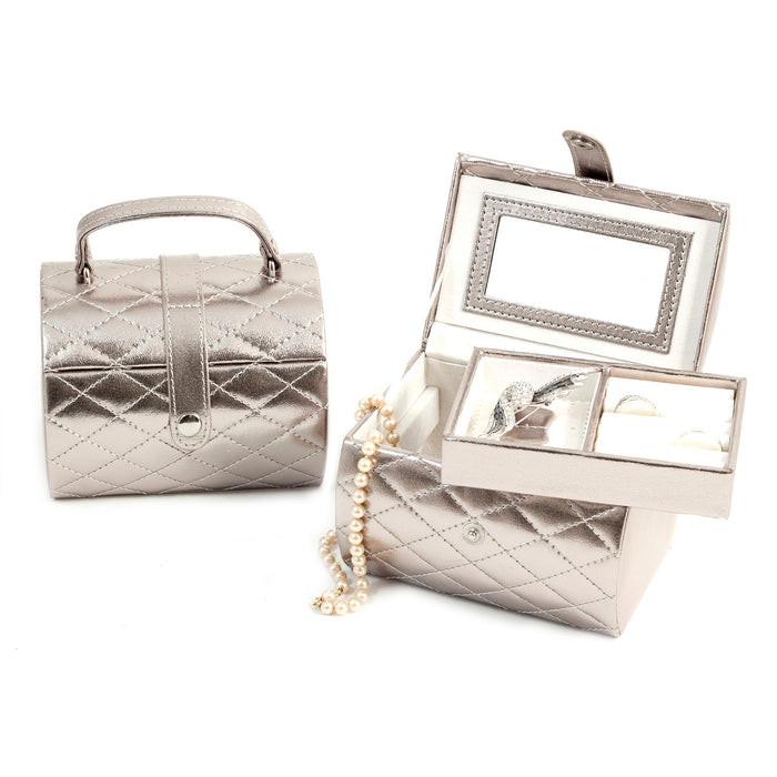 Occasion Gallery Silver Color Silver Leatherette "Sweet 16" Jewelry Box with Removable Tray, Mirror and Snap Closure.  5.75 L x 4.75 W x 4.5 H in.