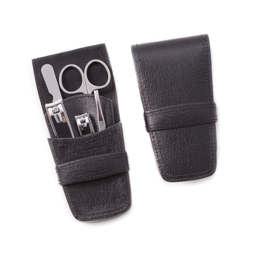 Occasion Gallery Black Color 5 Pieces Manicure Set with  Large & Small Clippers, Tweezers, File and Small Scissors in Black Leather Case. 2.5 L x 4.5 W x 1 H in.