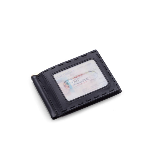 Occasion Gallery Black Color Black Leather Wallet with Money Clip and ID Window.  4.25 L x 3.25 W x 0.25 H in.