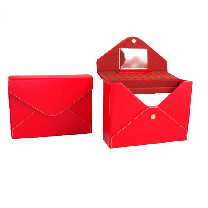 Occasion Gallery Red Color Red Leather Stationery Box with Envelopes, Stationery and Magnetic Snap. 10 L x 2.5 W x 7 H in.