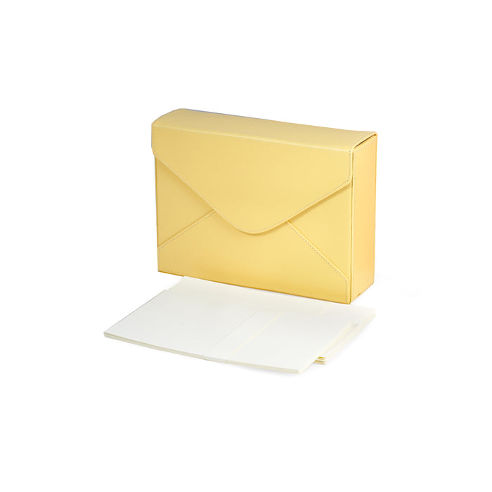 Occasion Gallery Yellow Color Yellow Leather Stationery Box with Envelopes, Stationery and Magnetic Snap. 10 L x 2.5 W x 7 H in.