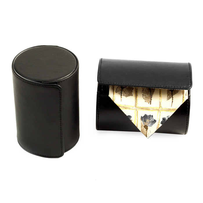 Occasion Gallery Black Color Black Leather Single Travel Tie Case with Snap Closure. 3 L x 4.5 W x 3 H in.