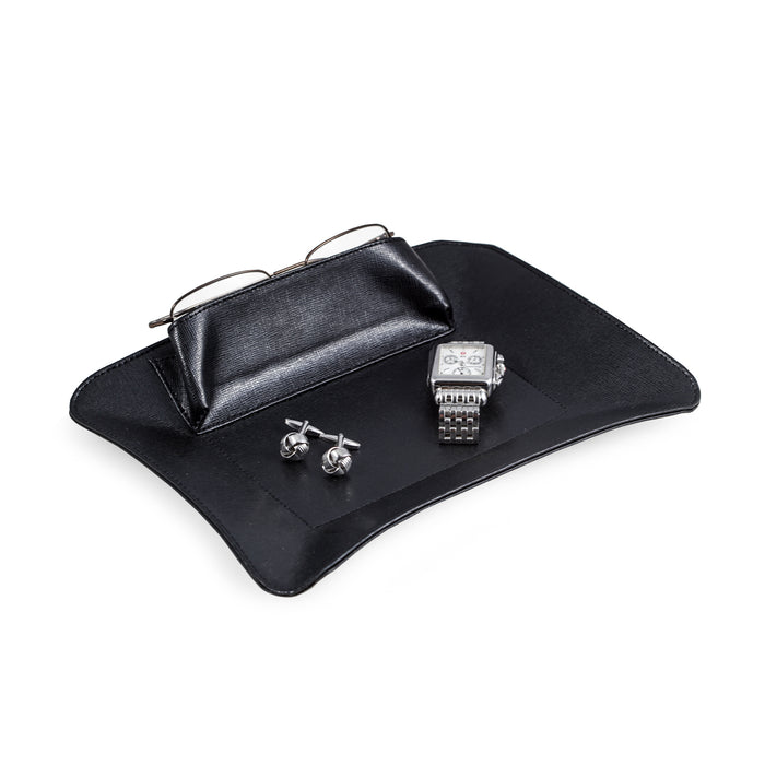 Occasion Gallery Black Color Black Leather Valet with Side Compartment for Phone or Glasses. 8.5 L x 6.5 W x 1.75 H in.