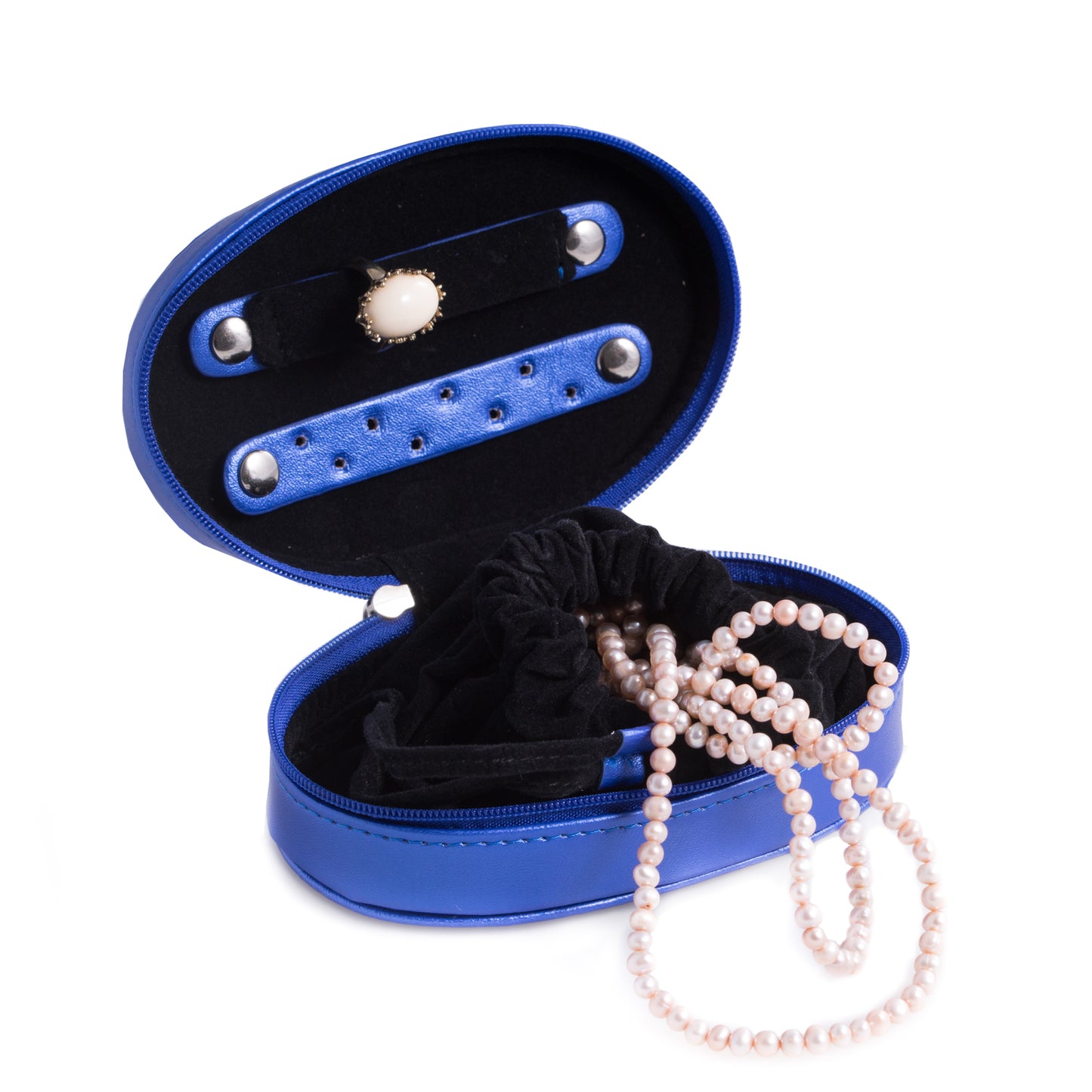 Occasion Gallery Blue Color Blue Leatherette Multi Compartment Jewelry Case with Zippered Closure 5.25 L x 3.25 W x 1.75 H in.