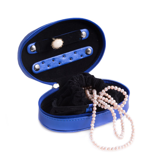 Occasion Gallery Blue Color Blue Leatherette Multi Compartment Jewelry Case with Zippered Closure 5.25 L x 3.25 W x 1.75 H in.