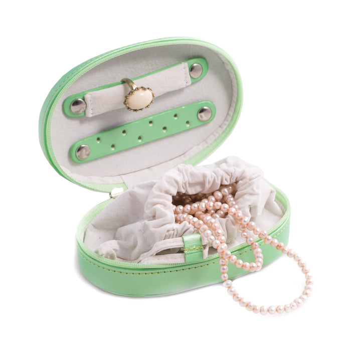 Occasion Gallery Green Color Green Leatherette Multi Compartment Jewelry Case with Zippered Closure. 5.5 L x 3.5 W x 1.75 H in.