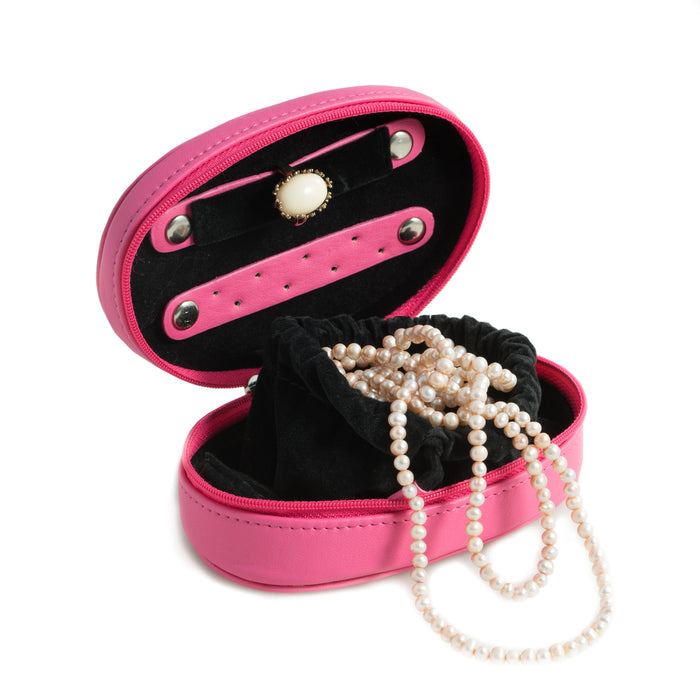 Occasion Gallery Pink Color Pink Leatherette Multi Compartment Jewelry Case with Zippered Closure. 5.5 L x 3.5 W x 1.75 H in.