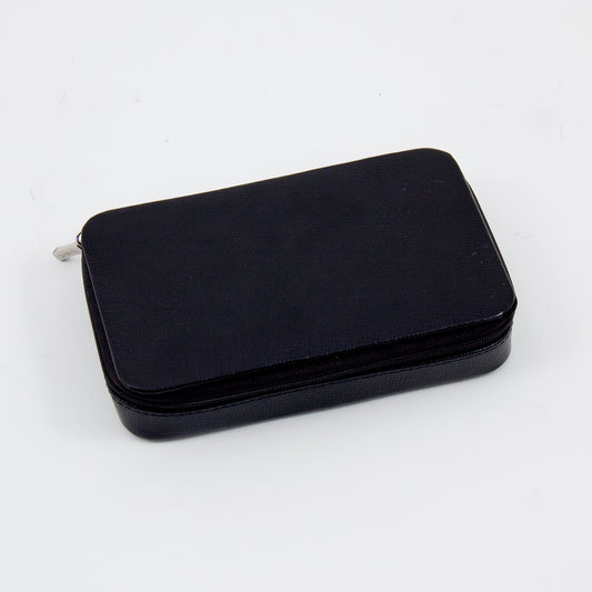 Occasion Gallery Black Color Black Leather Multi Compartment Jewelry Box with Zippered Closure. 7 L x 4.25 W x 1.5 H in.