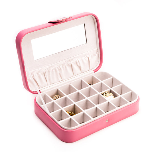 Occasion Gallery Pink Color Pink Leatherette 24 Section Jewel Case with Mirror, Soft Velour Lining and Snap Closure 10 L x 7 W x 2.5 H in.