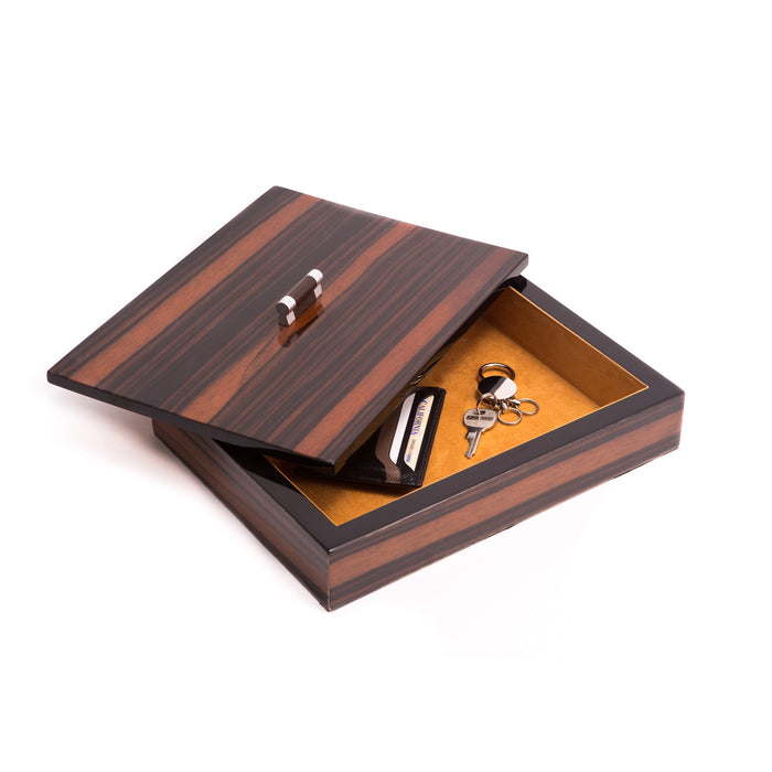 Occasion Gallery Ebony Color "Ebony" Lacquered Burl Wood Tray with Cover 10.25 L x 8 W x 2 H in.