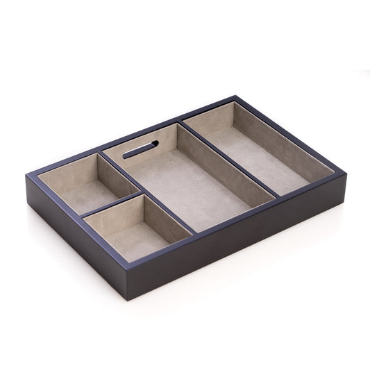 Occasion Gallery Black Color Matte Black Wood Open Valet with Soft Velour Lining and Opening for Charging Cords  11.5 L x 8 W x 1.5 H in.