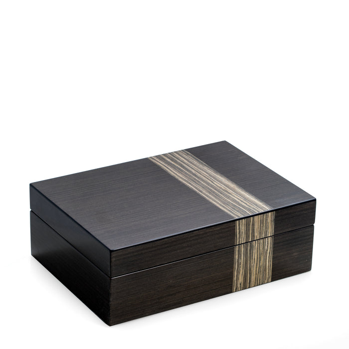 Occasion Gallery Ash Wood Color Lacquered  "Ash" Wood Valet Box with Multi Compartments for Storage, 4 Watch Pillows and Removable Valet Tray. 11.75 L x 8 W x 4 H in.