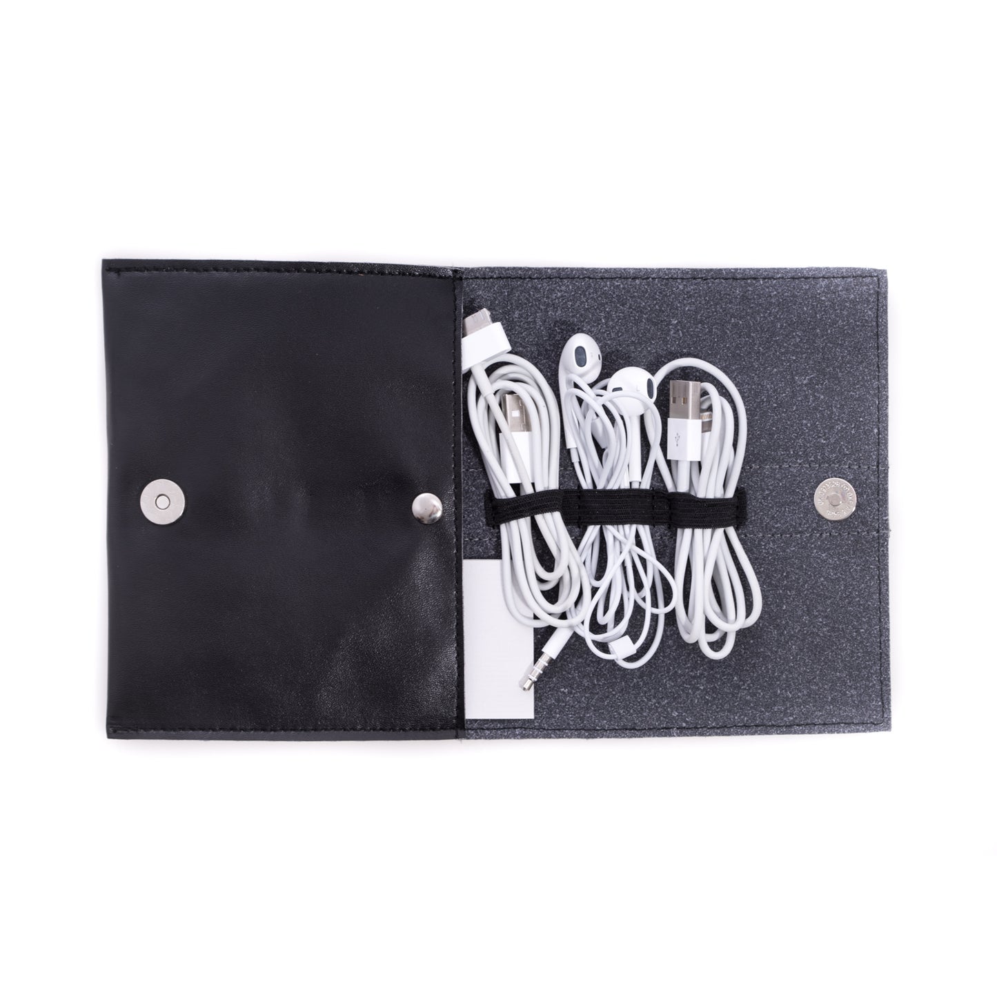Occasion Gallery Black Color Black Leatherette Travel Charger Case & Accessories Pouch 5 L x 0.25 W x 7 H in.