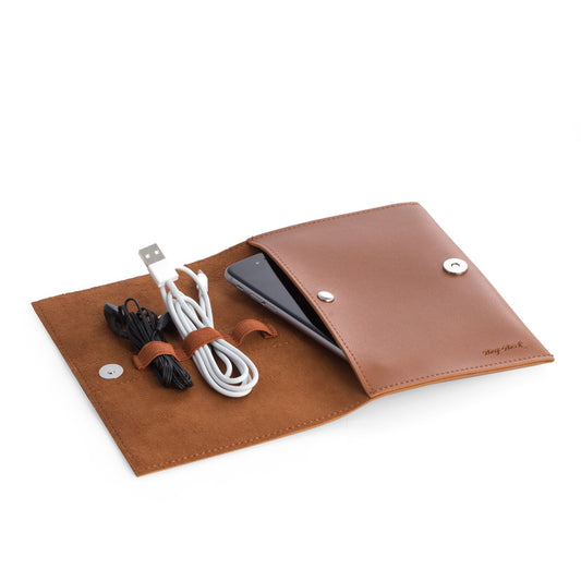 Occasion Gallery Brown Color Brown Leatherette Travel Charger Case & Accessories Pouch 5 L x 0.25 W x 7 H in.