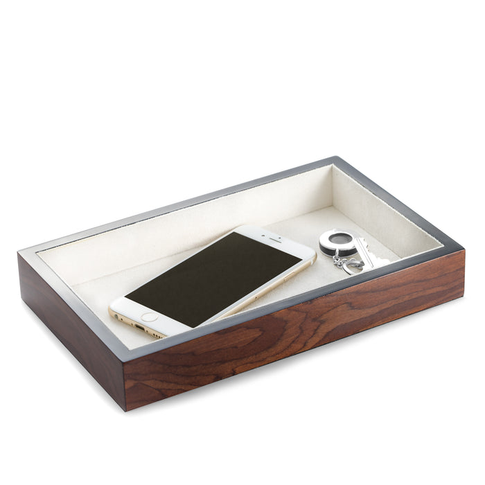 Occasion Gallery Brown Color Lacquered Brown Burl Wood Open Face Valet Tray. 9.5 L x 6 W x 1.5 H in.