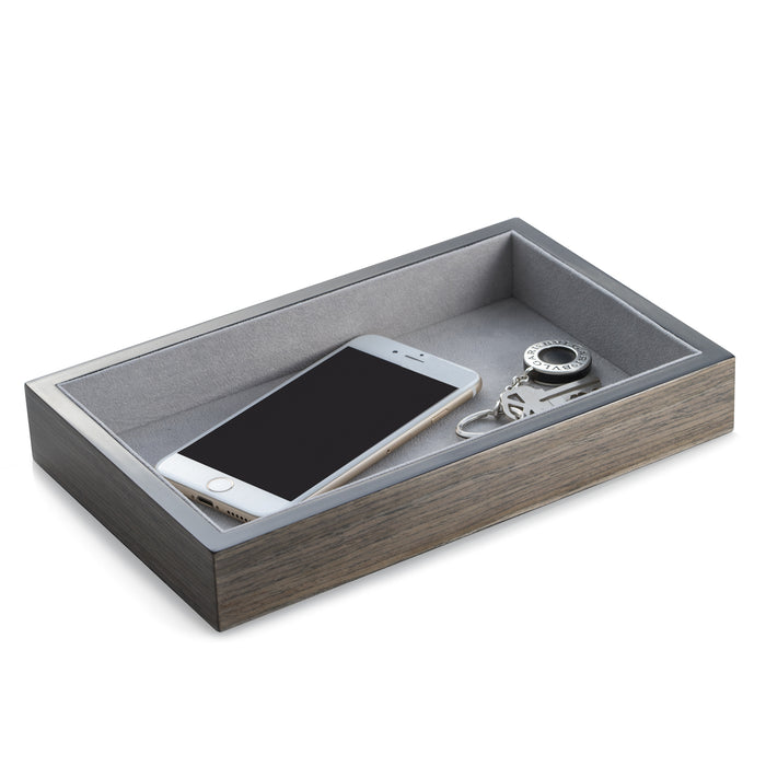 Occasion Gallery Gray Color Lacquered  "Ash" Wood Open Face Valet Tray. 9.5 L x 6 W x 1.5 H in.
