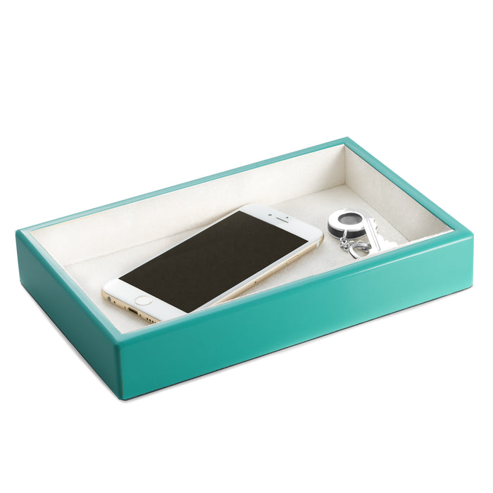Occasion Gallery Turquoise Color Lacquered Turquoise Wood Open Face Valet Tray. 9.5 L x 6 W x 1.5 H in.