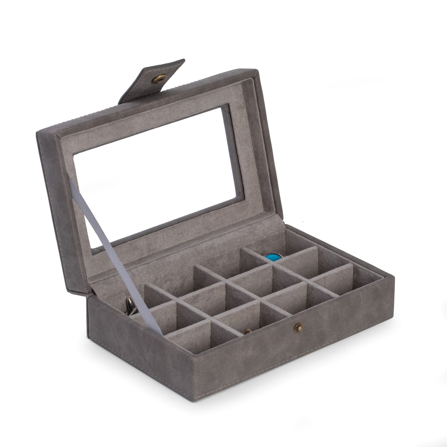 Occasion Gallery GRAY  Color 12 Cufflink Storage Case in Grey with Soft Velour Lining.  4.25 L x 7 W x 2.25 H in.