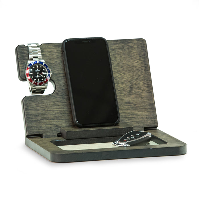 Occasion Gallery Grey Color Wooden Valet and Phone Charging Station 8.5 L x 8 W x 6 H in.