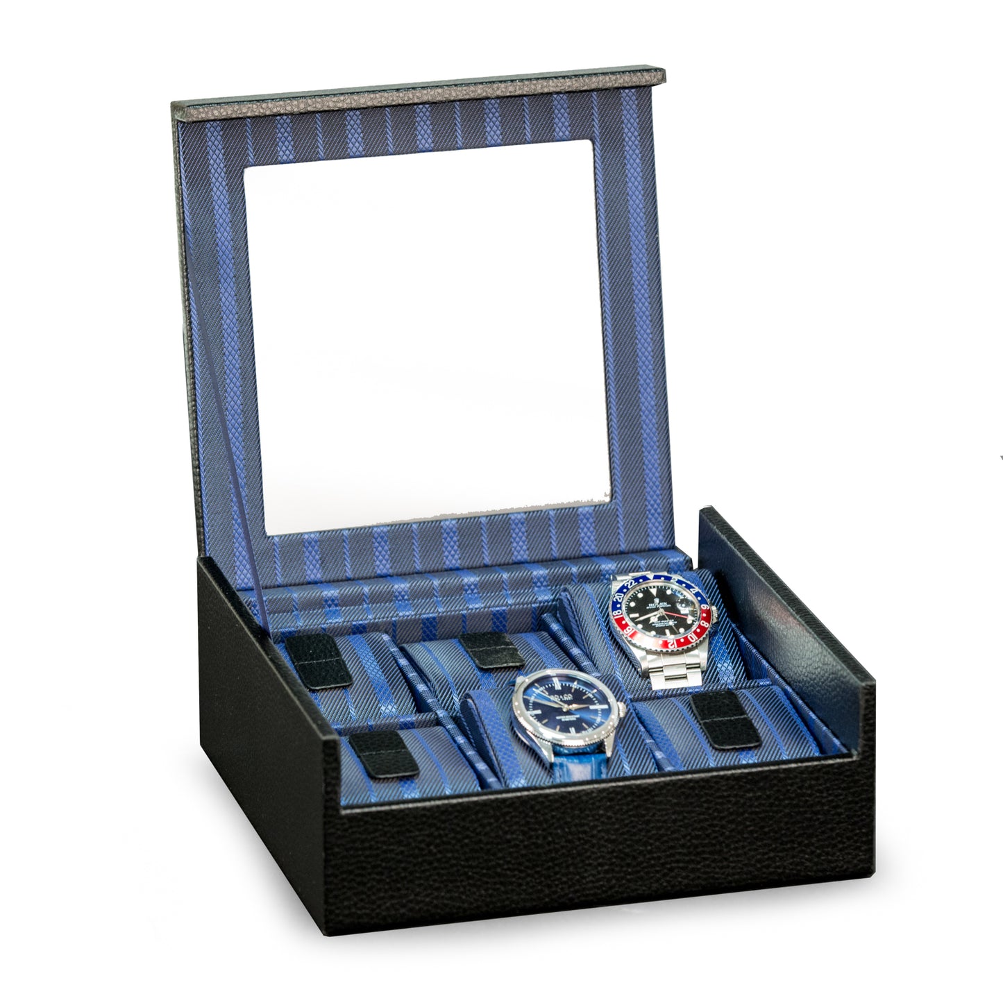 Occasion Gallery Black Color Six Watch Case w/ Glass Top Black Leather 8 L x 7.5 W x 3 H in.