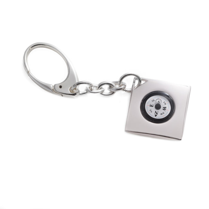 Occasion Gallery Silver Color Silver Plated Key Ring with Compass.  4 L x 1.5 W x 0.15 H in.