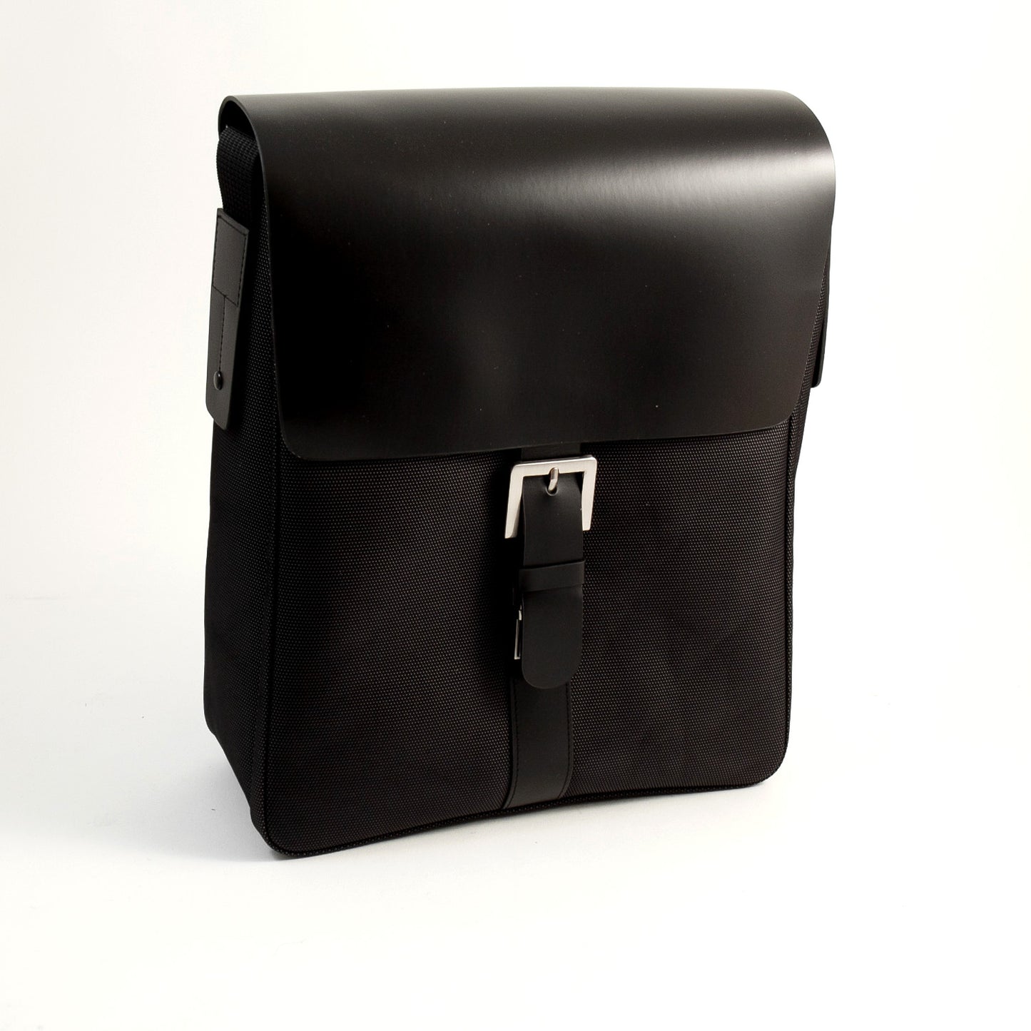 Occasion Gallery Black Color Black Leather & Ballistic Nylon Messenger Bag with Shoulder Strap. 11 L x 4 W x 13.5 H in.