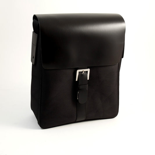 Occasion Gallery Black Color Black Leather & Ballistic Nylon Messenger Bag with Shoulder Strap. 11 L x 4 W x 13.5 H in.