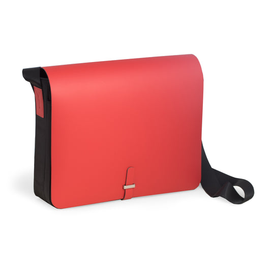 Occasion Gallery Red Color Red Leather & Ballistic Nylon Shoulder Bag with Multi Compartments. 13.75 L x 3.75 W x 11 H in.