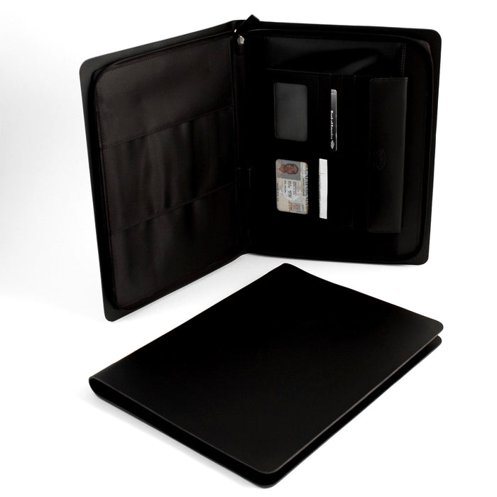 Occasion Gallery Black Color Black Leather Portfolio with Multi Compartments and Zipper Closure. 10 L x 1 W x 13.5 H in.