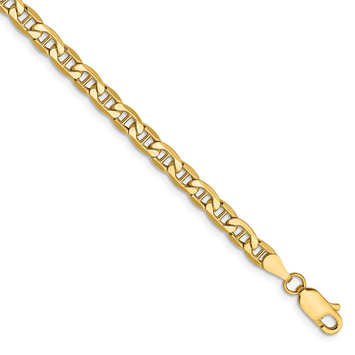 Million Charms 14k Yellow Gold 4.1mm Semi-Solid Anchor Chain, Chain Length: 7 inches