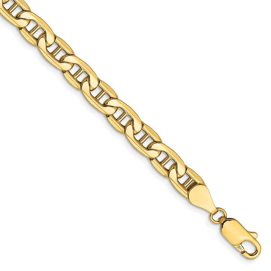 Million Charms 14k Yellow Gold 5.5mm Semi-Solid Anchor Chain, Chain Length: 7 inches