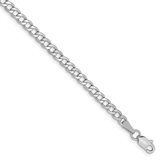 Million Charms 14k White Gold 3.35mm Semi-Solid Curb Link Chain, Chain Length: 8 inches