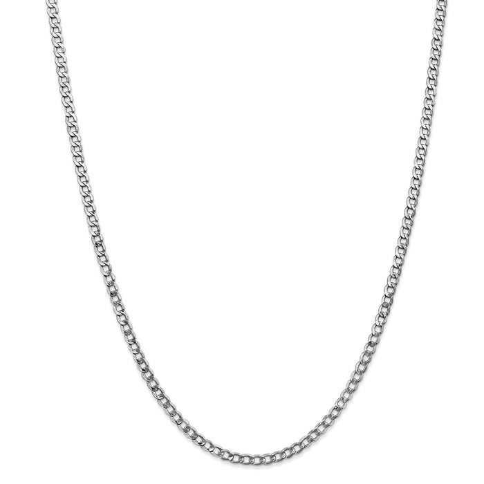 Million Charms 14k White Gold, Necklace Chain, 3.35mm Semi-Solid Curb Link Chain, Chain Length: 24 inches