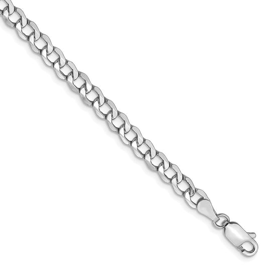 Million Charms 14k White Gold 4.3mm Semi-Solid Curb Link Chain, Chain Length: 8 inches