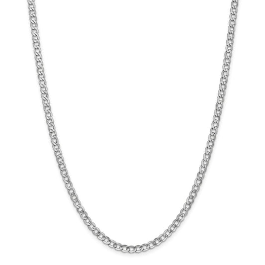 Million Charms 14k White Gold, Necklace Chain, 4.3mm Semi-Solid Curb Link Chain, Chain Length: 24 inches