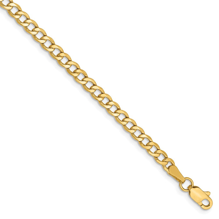 Million Charms 14k Yellow Gold 3.35mm Semi-Solid Curb Link Chain, Chain Length: 8 inches