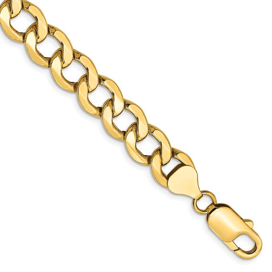 Million Charms 14k Yellow Gold 8.0mm Semi-Solid Curb Link Chain, Chain Length: 7 inches