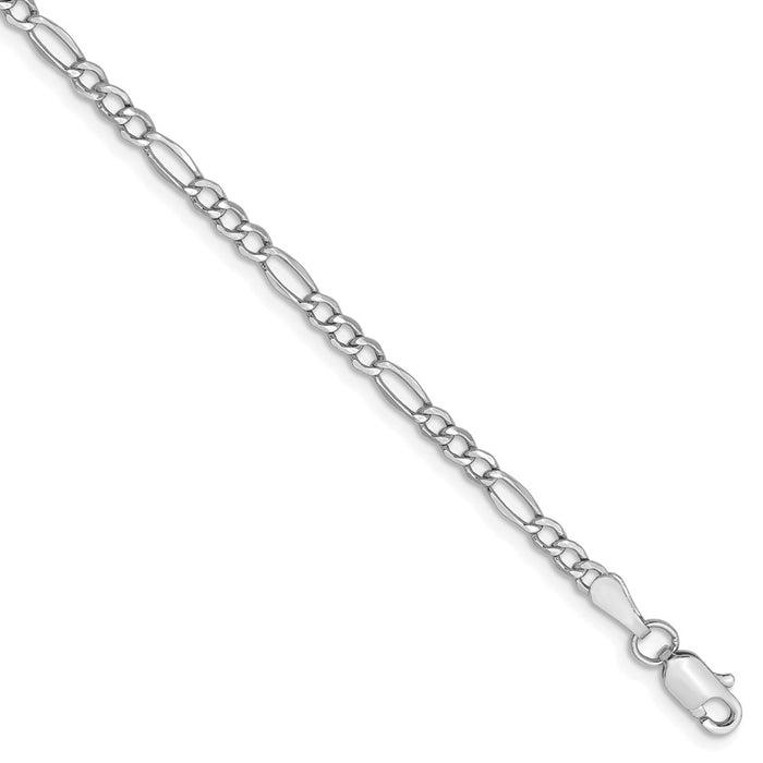 Million Charms 14k 2.5mm White Gold Semi-Solid Figaro Chain, Chain Length: 10 inches