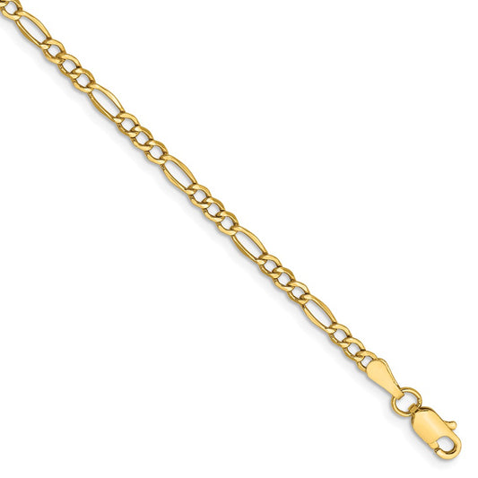 Million Charms 14k Yellow Gold 2.5mm Semi-Solid Figaro Chain, Chain Length: 7 inches