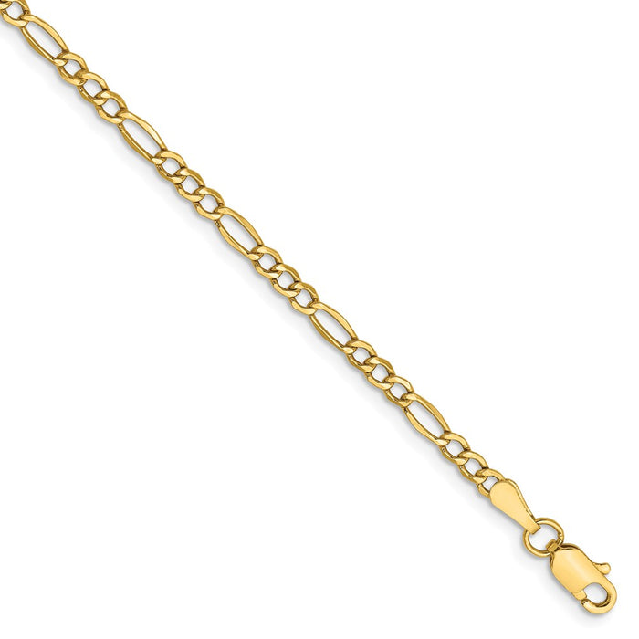 Million Charms 14k Yellow Gold 2.5mm Semi-Solid Figaro Chain, Chain Length: 10 inches