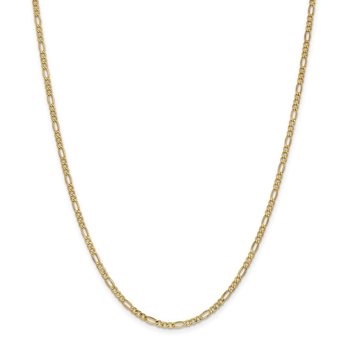 Million Charms 14k Yellow Gold, Necklace Chain, 2.5mm Semi-Solid Figaro Chain, Chain Length: 16 inches