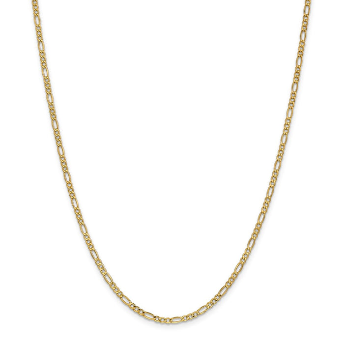 Million Charms 14k Yellow Gold, Necklace Chain, 2.5mm Semi-Solid Figaro Chain, Chain Length: 18 inches